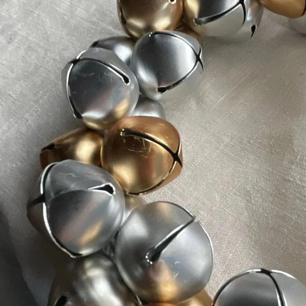 Silver & Gold jingle bells wreath hanging cord Holly decor